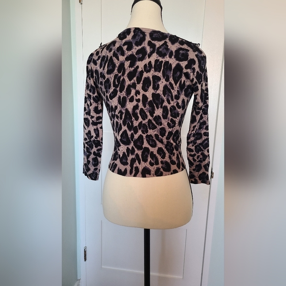 I.N.C. Animal Print Cropped Cardigan With Lace Detailing - Picture 3 of 3